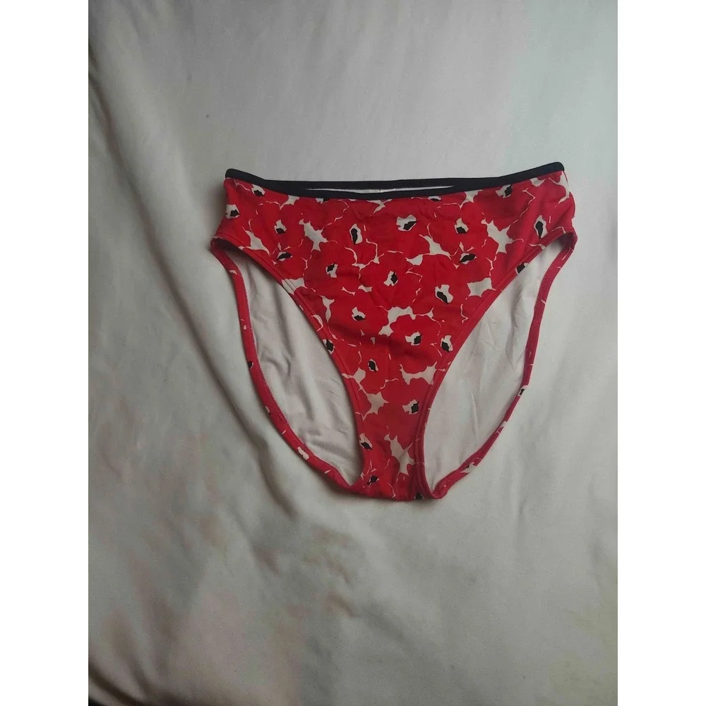 Victoria's Secret High Waist Bikini Bottom Womens Medium Red Floral Knit Swim